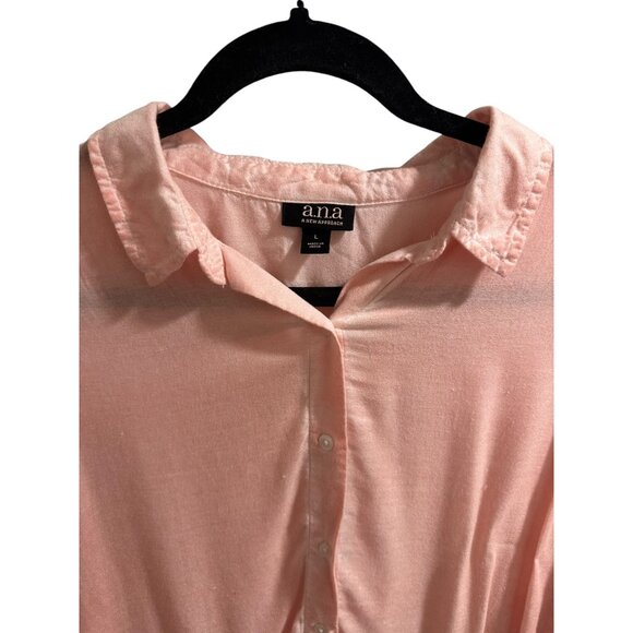 ๐ 2/$20 ๐ Pink Boho Long Sleeve Collared Blouse with Flouncy Bottom sz L - Picture 4 of 8